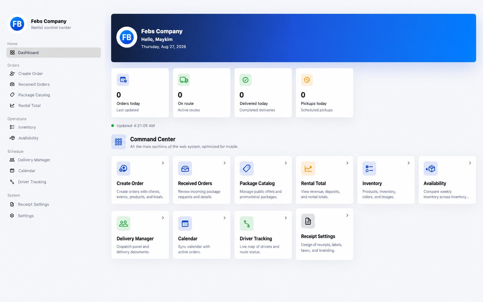 Febs System dashboard on Mac